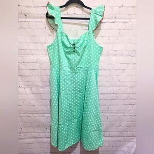 Vintage Rockabilly Swing‎ Polyester Knee High Green Polka Dot Dress Size XL